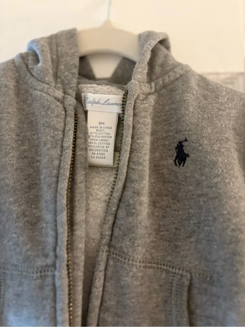 Ralph Lauren Baby 9M Grey Hooded Zip Sweatshirt